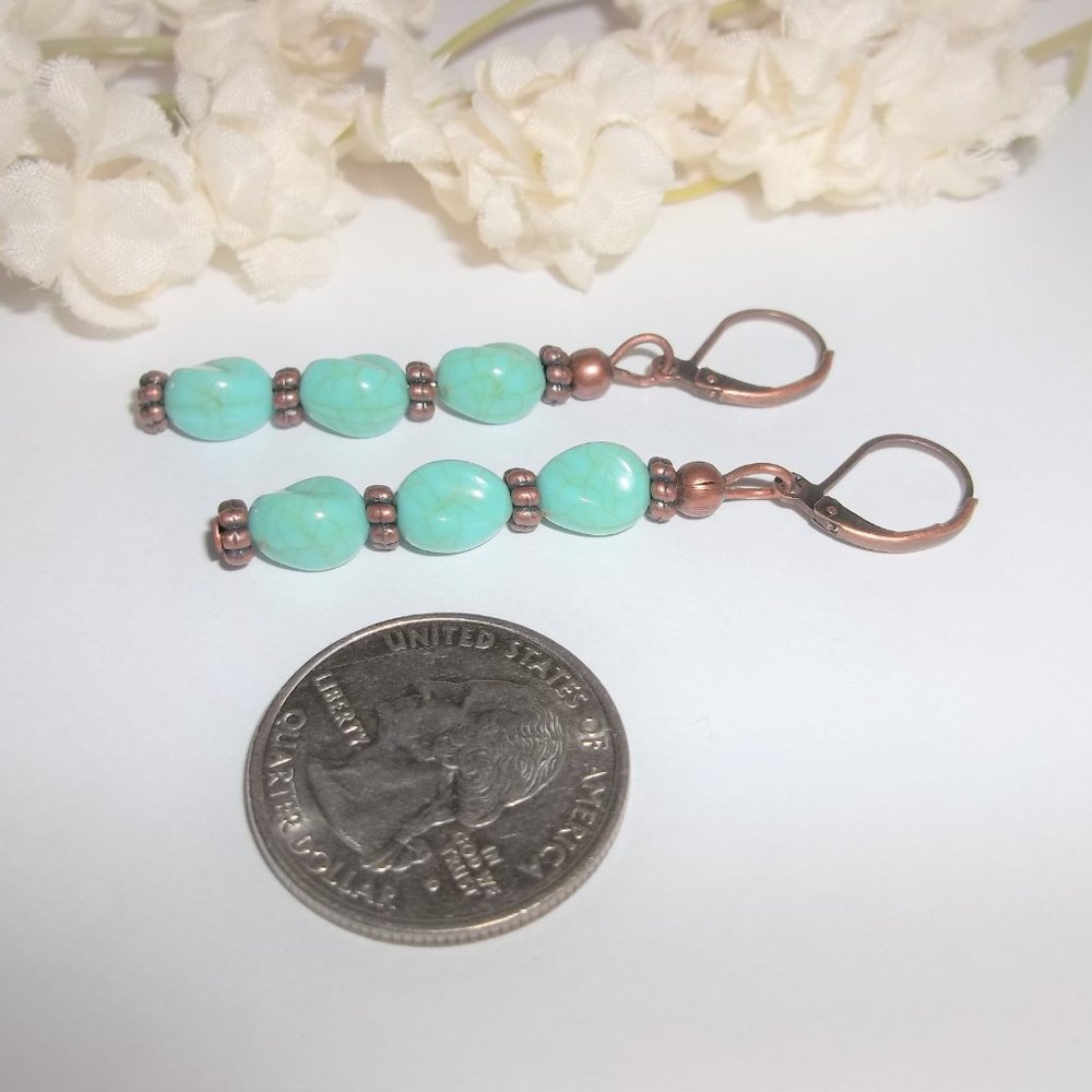 Long Turquoise Blue & Copper Earrings Handmade Beaded Jewelry Set Pair NWT 5821 - Picture 5 of 6
